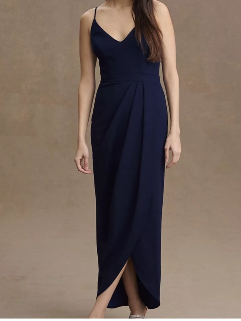BHLDN Caron V-Neck Crepe Dress in Navy